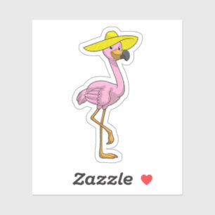 Sticker Flamant rose sur la plage avec Casquette