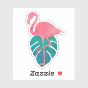 Sticker Flamant rose Tropical Feuilles Aquarelle