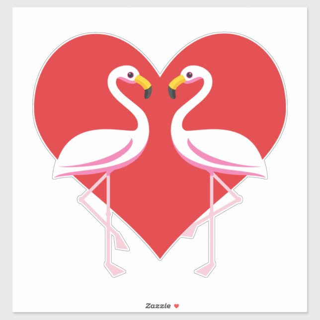 Sticker Flamants roses blancs mignons rose avec coeur roug (Feuille)