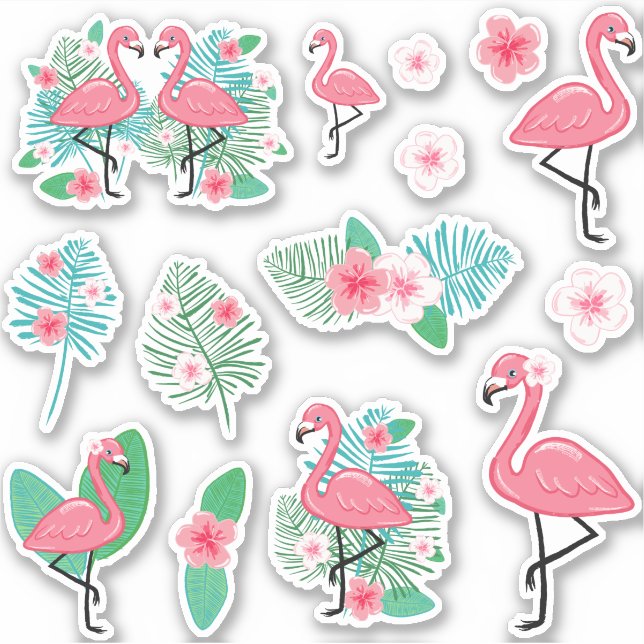 Sticker Flamants roses roses & Plumeria (Devant)
