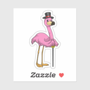 Sticker Flamingo as Pensioner with Walking stick