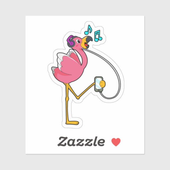 Sticker Flamingo at Music with Headphone (Feuille)