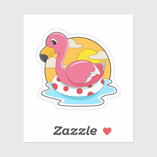 Sticker Flamingo at Swimming with Lifebuoy (Feuille)