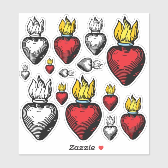 Sticker Flamme Sacré Coeur 6" x 6" feuille (Feuille)
