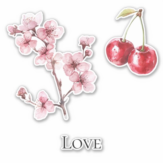 Sticker Fleur de Cerisier Cerises Amour (Devant)