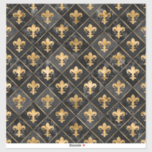 Sticker Fleur de lis motif Marbre noir et or