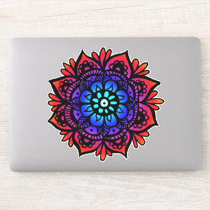 Sticker Fleur Mandala colorée rouge bleu noir