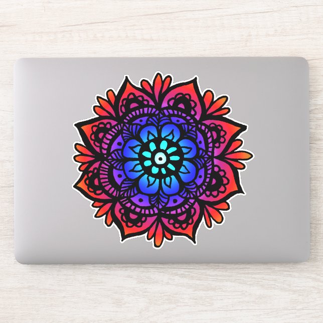 Sticker Fleur Mandala colorée rouge bleu noir (Ordinateur)