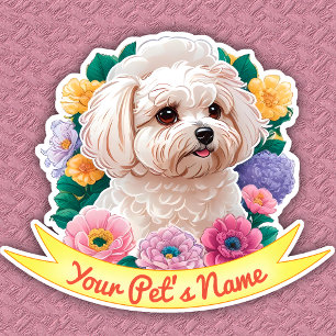 Sticker Fleur Winsome Bichon Frisé, jaune, rose et violet