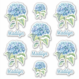 Sticker Fleurs Blue Hydrangea Avec Votre Nom Vinyl