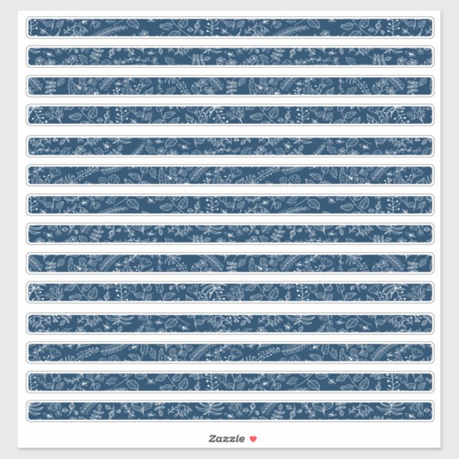 Sticker Fleurs Boho Bleues Classiques Bordures Minces (Feuille)