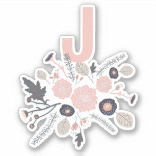 Sticker Fleurs botaniques initiales Motif rose noir
