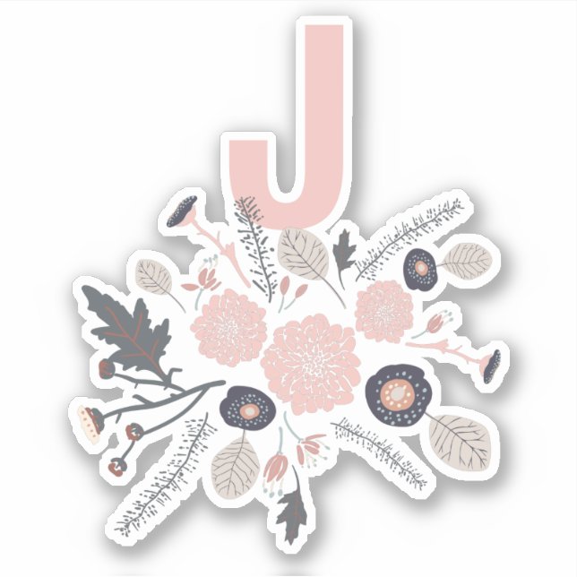 Sticker Fleurs botaniques initiales Motif rose noir (Devant)