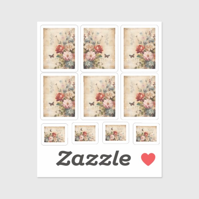 Sticker Fleurs Collage vintage 1 (Feuille)