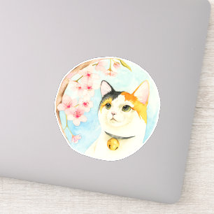 Sticker Fleurs de cerisier de Sakura de chat de calicot