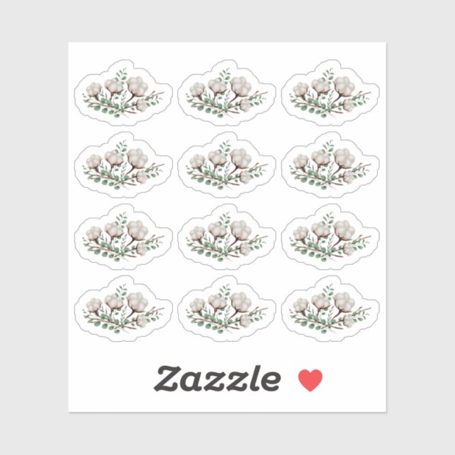 Sticker Fleurs de coton rustiques du Sud Feuillage vert (Feuille)