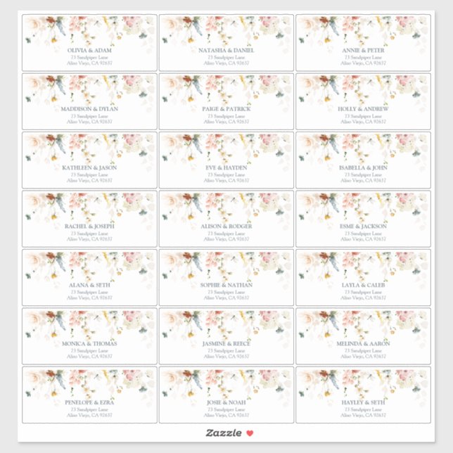 Sticker Fleurs de jardin aquarelle Adresse de l'invité (Feuille)