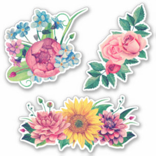 Sticker Fleurs de jardin aquarelle. Fleur d'été rose