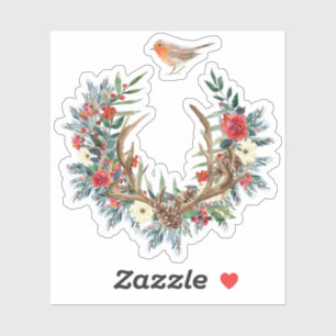 Sticker Fleurs de Noël & bois de fer rouge Robbin oiseau
