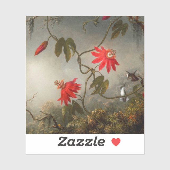Sticker Fleurs de passion avec tête de colibris (Feuille)