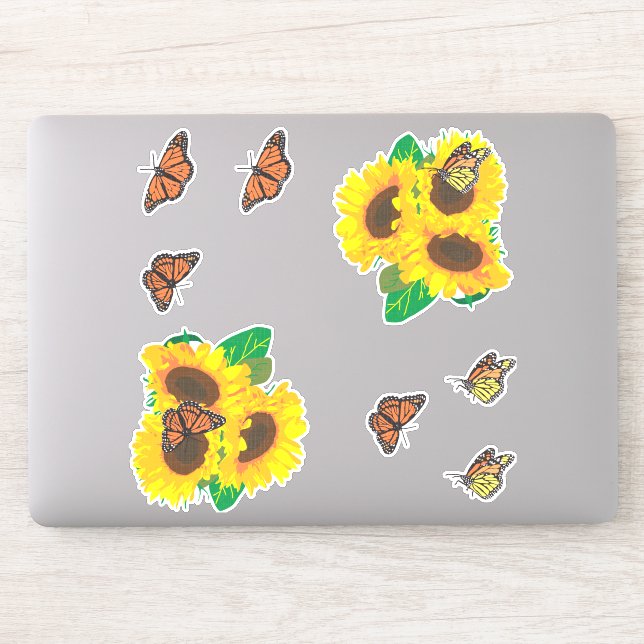 Sticker Fleurs de soleil et papillons monarques (Ordinateur)