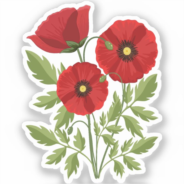 Sticker Fleurs d'été joyeuses floraison de pavot (Recto)