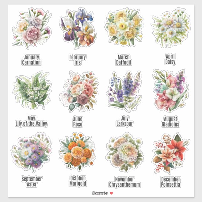 Sticker Fleurs du mois de naissance (Feuille)