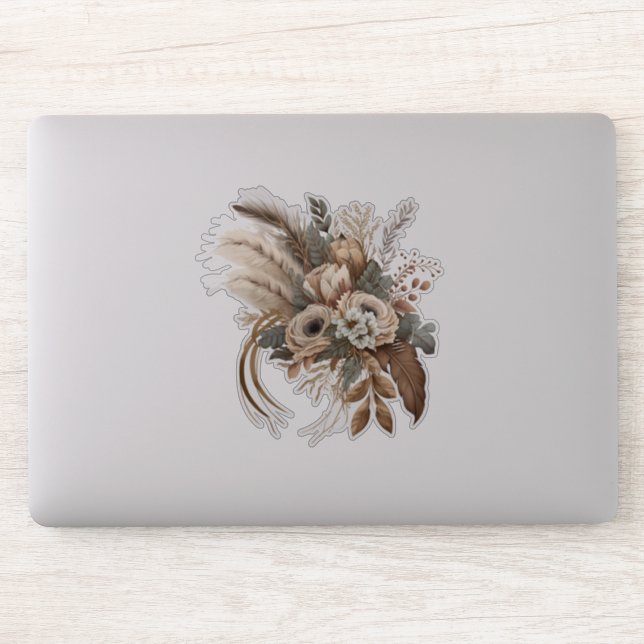 Sticker Fleurs Élégantes Feuillage et plumes (Ordinateur)