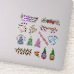 STICKER FLEURS ET FEUILLES DE NOËL