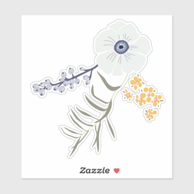 Sticker Fleurs Jaunes Gris Bleu Whimsical (Feuille)