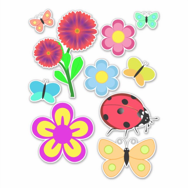 Sticker Fleurs Papillons insectes Nature Art (Devant)