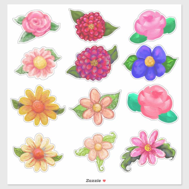 Sticker Fleurs peintes de style vintage (Feuille)