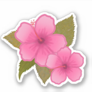 STICKER FLEURS ROSE TROPICALES HIBISCUS