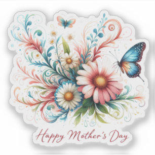 Sticker Fleurs roses et bleues Bonne fête des Mères