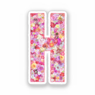 Sticker Fleurs roses monogramme botanique lettre H pour el