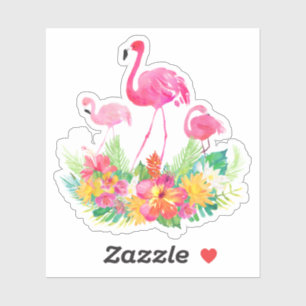 Sticker Fleurs tropicales de famille Flamants roses roses