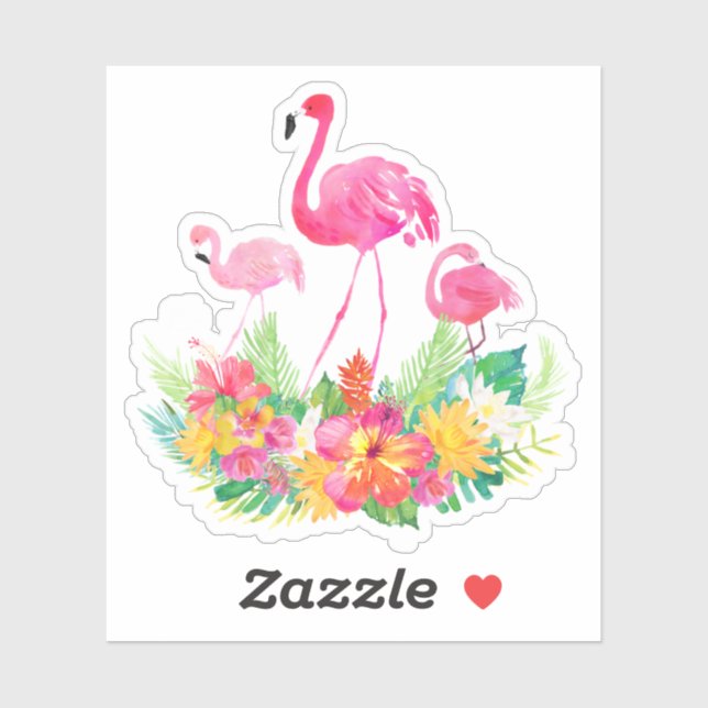 Sticker Fleurs tropicales de famille Flamants roses roses (Feuille)