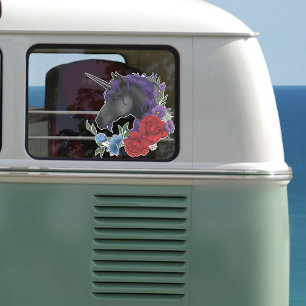 Sticker Fleurs Unicorne Noire violet