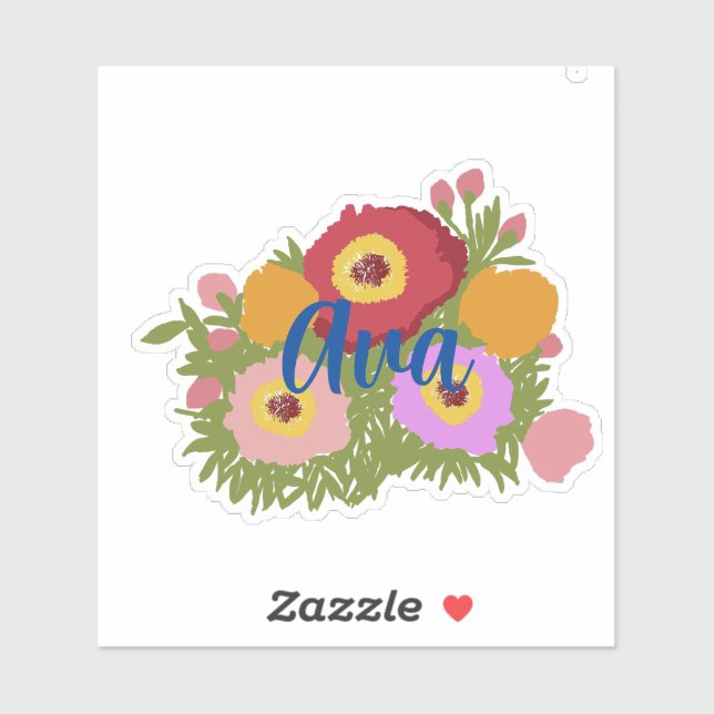 Sticker Floral Coloré Avec Nom Personnalisé (Feuille)