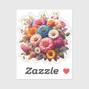 Sticker Floral coloré/Zinnia printanière/Rose