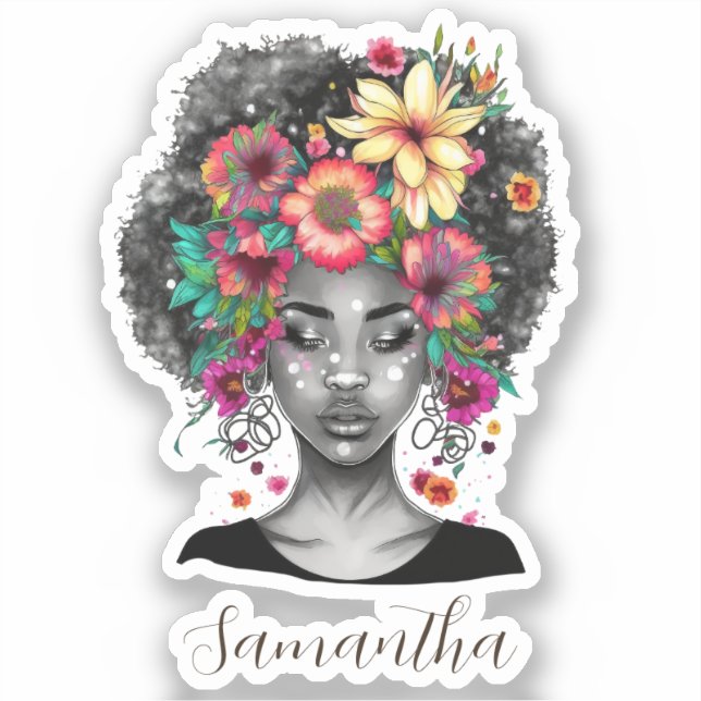 Sticker Floral Elegant Afro Femme (Recto)