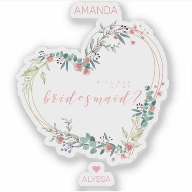 Sticker Floral Heart in Pink Shades Bridesmaid Proposal (Devant)