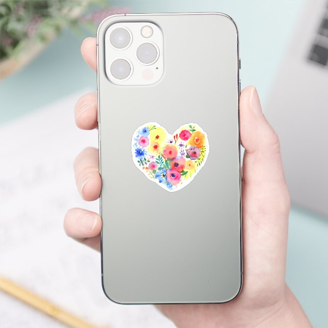 Sticker Floral Heart Wreath Pastel Aquarelle (Téléphone)