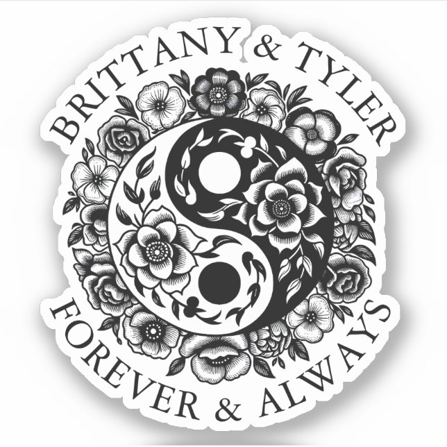 Sticker Floral noir et blanc Yin Yang (Devant)