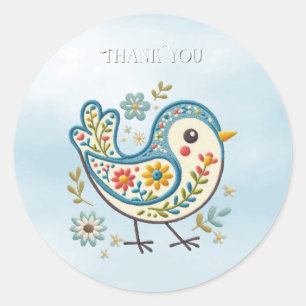 Sticker Floral Oiseau Bleu