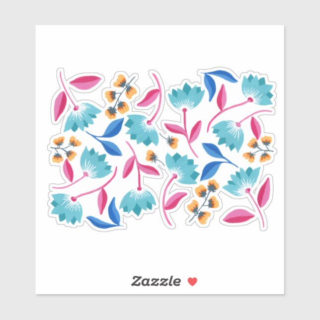 Sticker Floral Peint Abstrait Rose Bleu (Feuille)