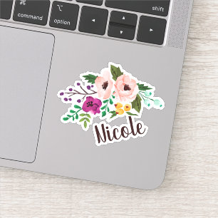 Sticker Flore à aquarelle tendance avec nom