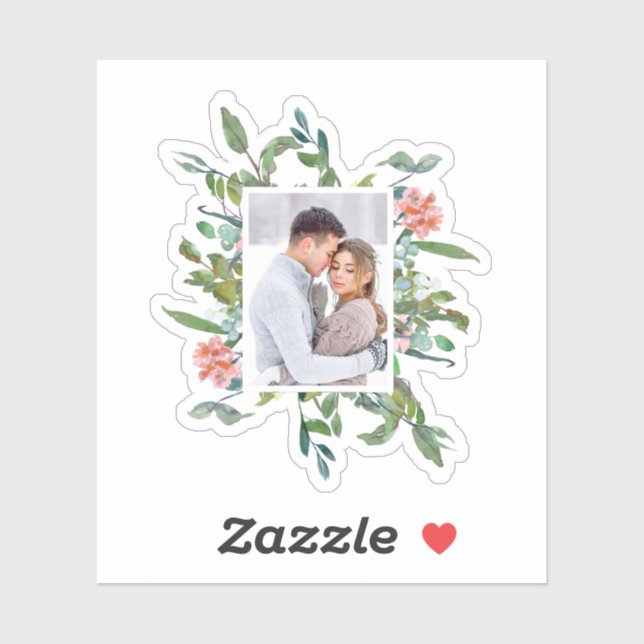 Sticker Flore d'aquarelle verte chic et blanche avec photo (Feuille)