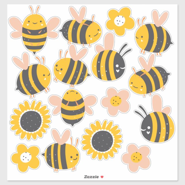 Sticker Flore jaune et rose d'abeille (Feuille)