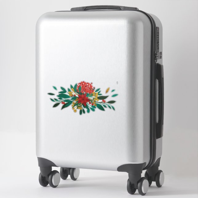 Sticker Flore moderne rouge vert et or Noël (Sur valise)
